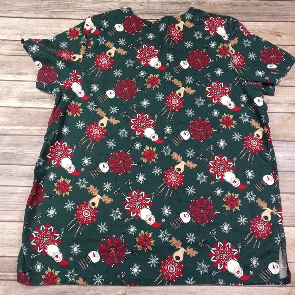 Tafford Medium Christmas Scrub Top Santa Snowman Reindeer - Picture 3 of 6